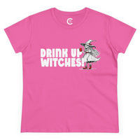 'Drink Up Witches' Women's Fitted T-Shirt - Party Witch with Red Solo Cup for Girl Power Vibes